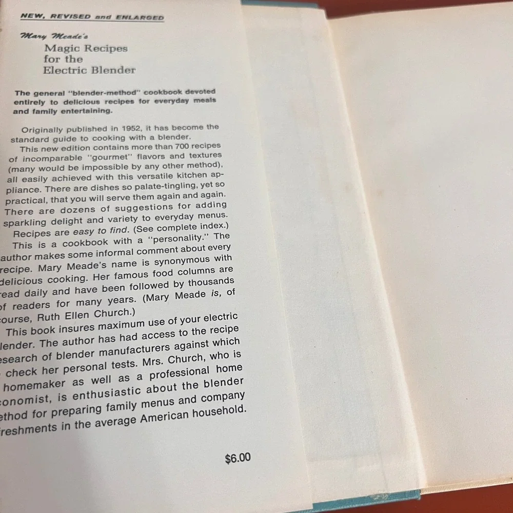 Mary Meades Magic Recipes Cookbook Electric Blender Ruth Ellen Church 1965